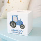 Personalised Blue Tractor Wooden Money Box - Money Boxes