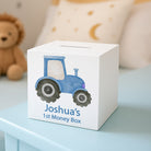 Personalised Blue Tractor Wooden Money Box - Money Boxes