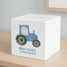 Personalised Blue Tractor Wooden Money Box - Money Boxes