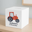 Personalised Red Tractor Wooden Money Box - Money Boxes