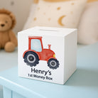 Personalised Red Tractor Wooden Money Box - Money Boxes