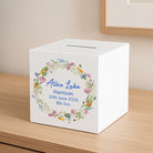 Personalised Colourful Floral Blue Wooden Money Box - Money Boxes