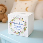 Personalised Colourful Floral Blue Wooden Money Box - Money Boxes