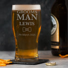 Personalised Groomsman Bow Tie Tulip Pint Glass - Beer Glasses