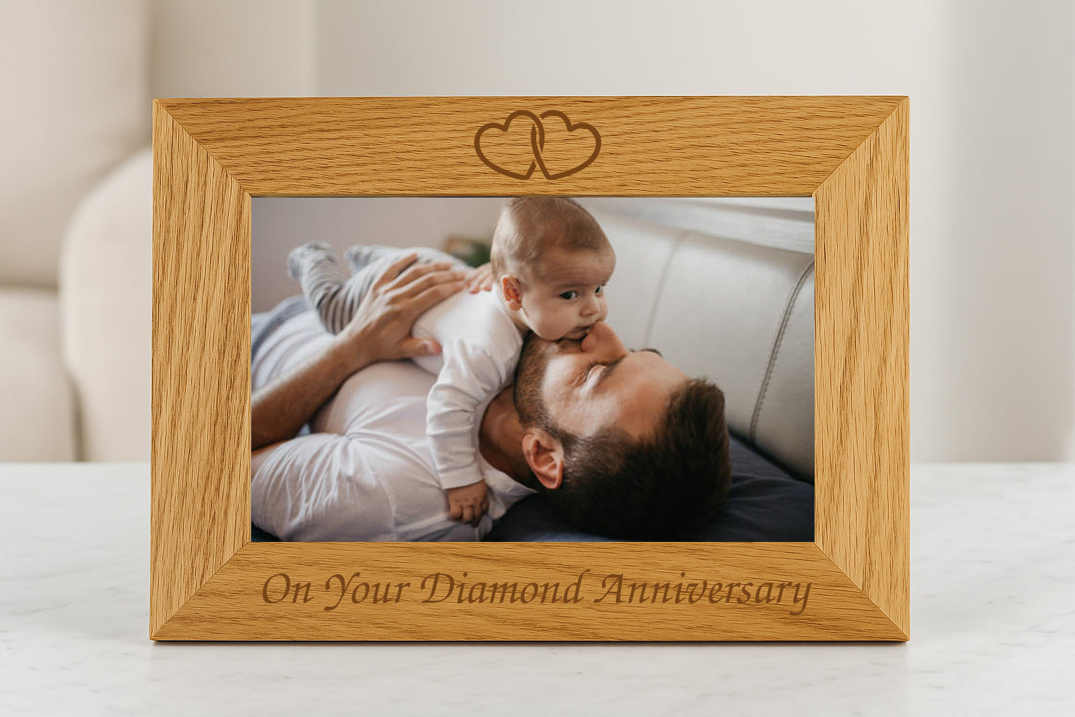 Personalised Wooden Linked Hearts Photo Frame - 4x6 Landscape - Photo Frames