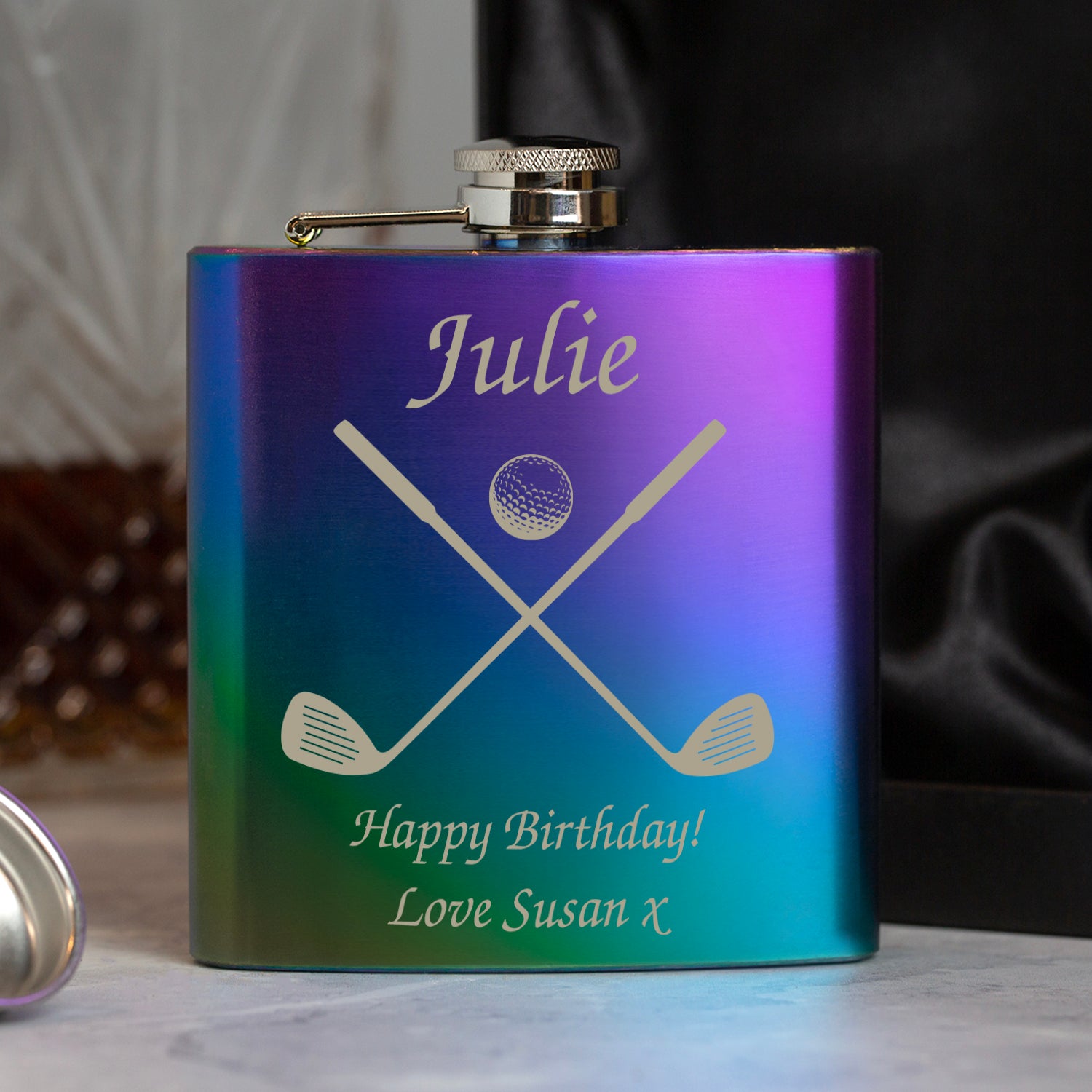 Personalised Golf & Clubs 6oz Rainbow Hip Flask - Hip Flasks