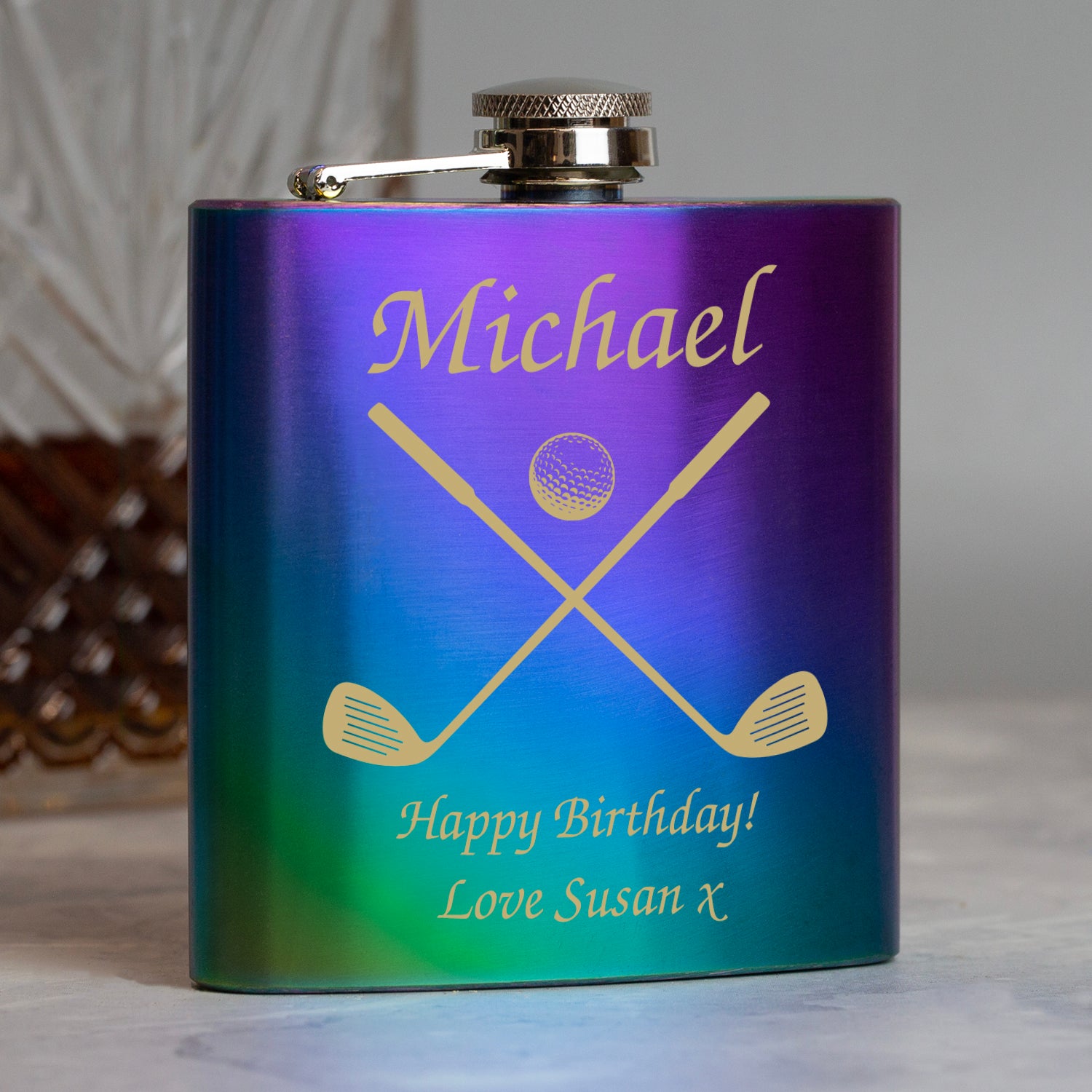 Personalised Golf & Clubs 6oz Rainbow Hip Flask - Hip Flasks