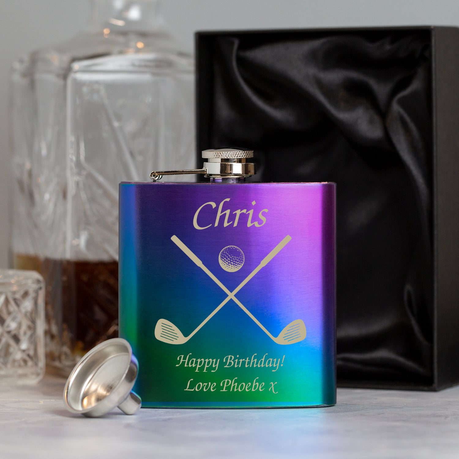 Personalised Golf & Clubs 6oz Rainbow Hip Flask - Hip Flasks
