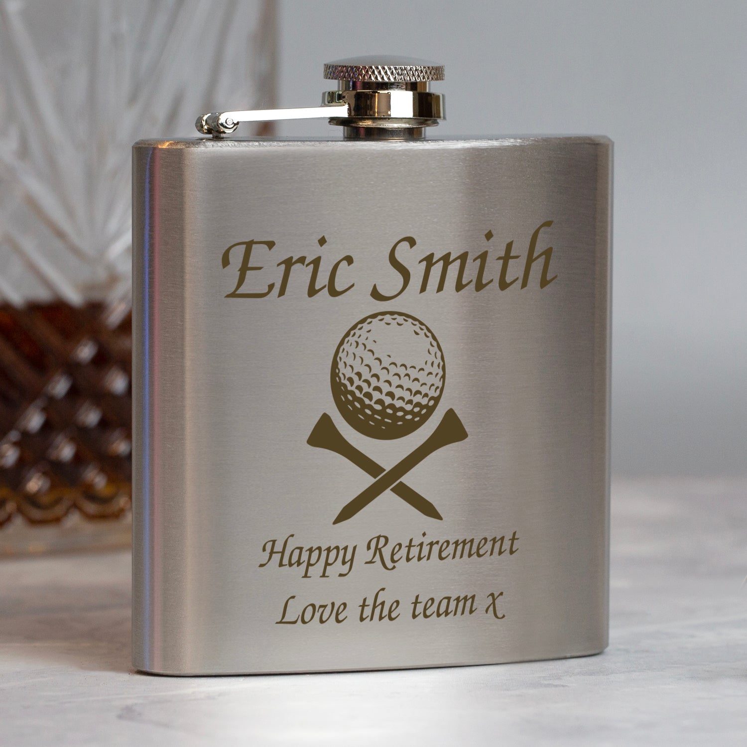 Personalised Golf & Tees 6oz Silver Hip Flask - Hip Flasks
