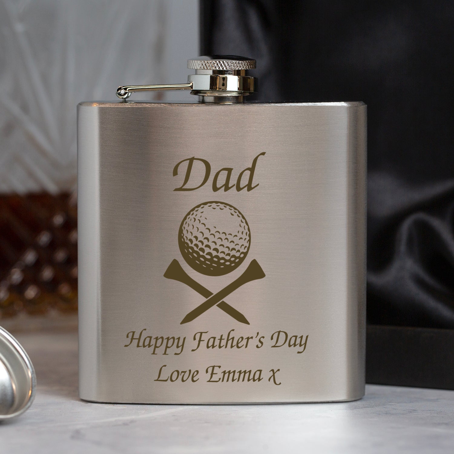 Personalised Golf & Tees 6oz Silver Hip Flask - Hip Flasks