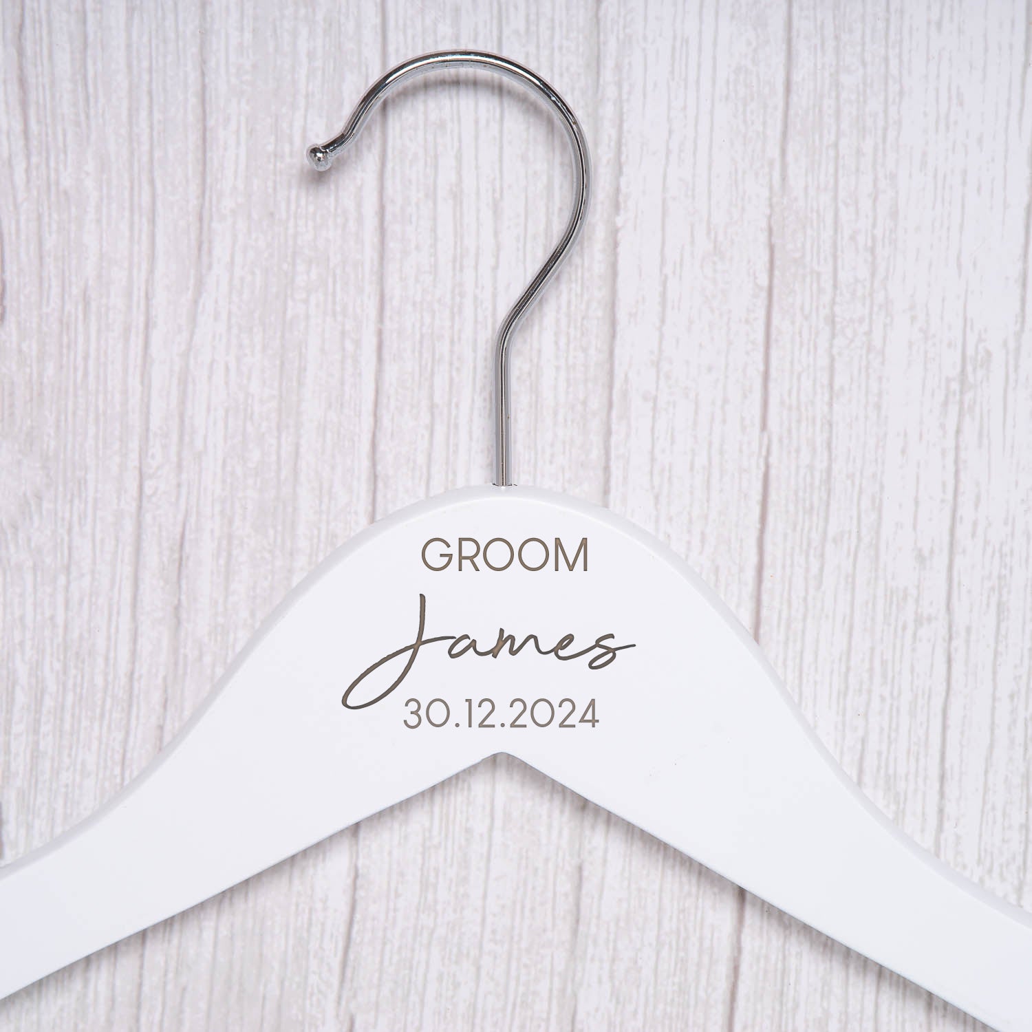 Personalised Mens Large Name White Wedding Hangers