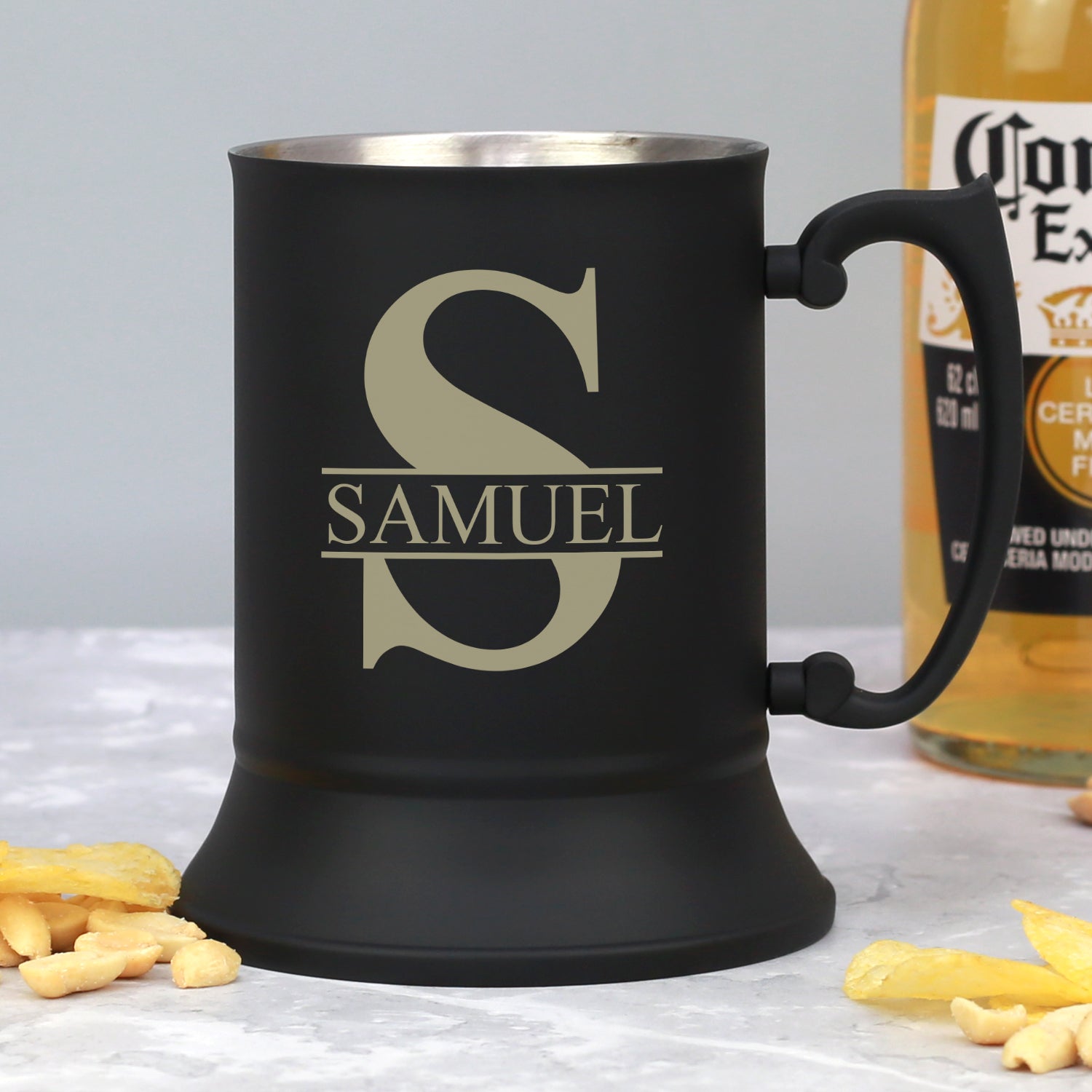 Personalised Initial & Name Black Stainless Steel Tankard - Stainless Steel Tankards