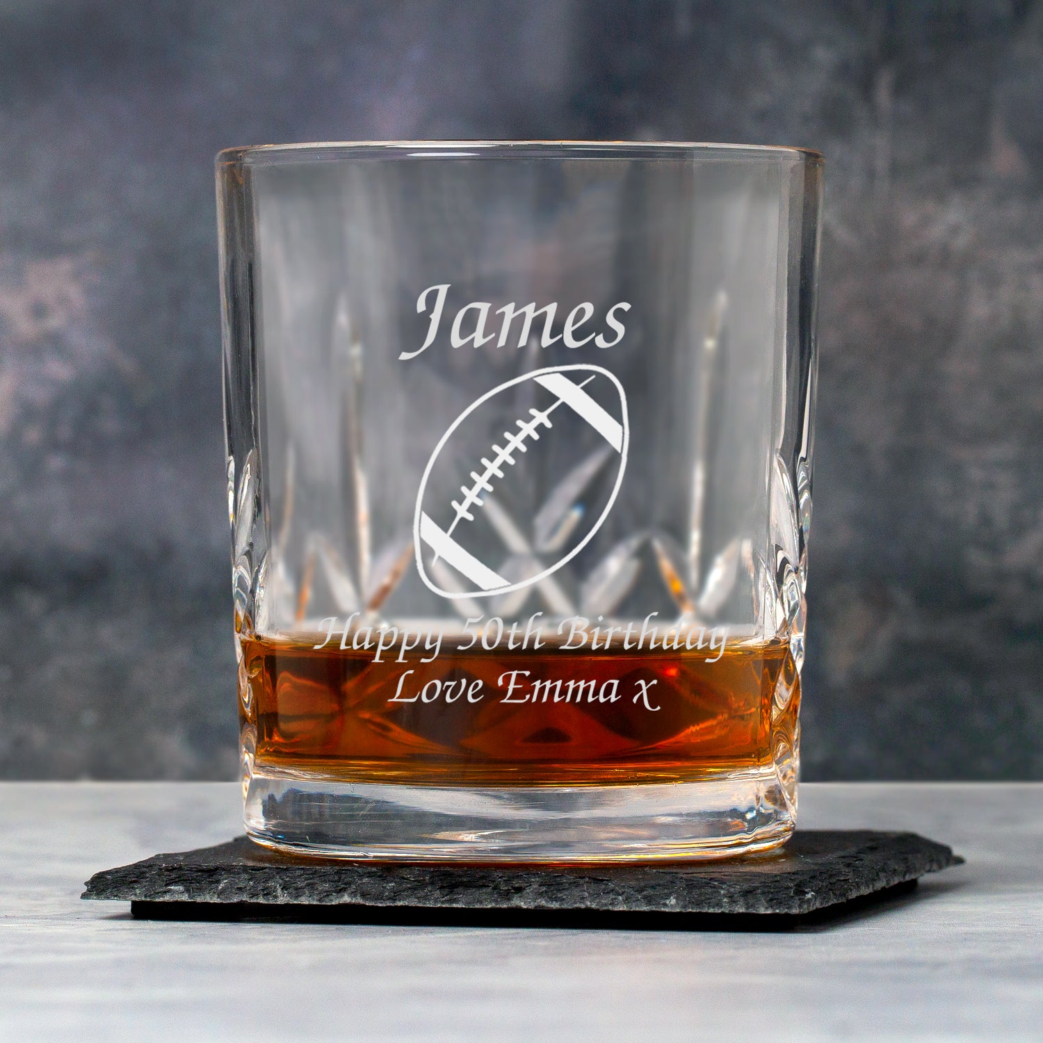 Personalised Rugby Crystal Panel Glass Tumbler - Glass Tumblers