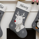 Personalised Name Grey Deluxe Christmas Stocking - Reindeer - Stockings