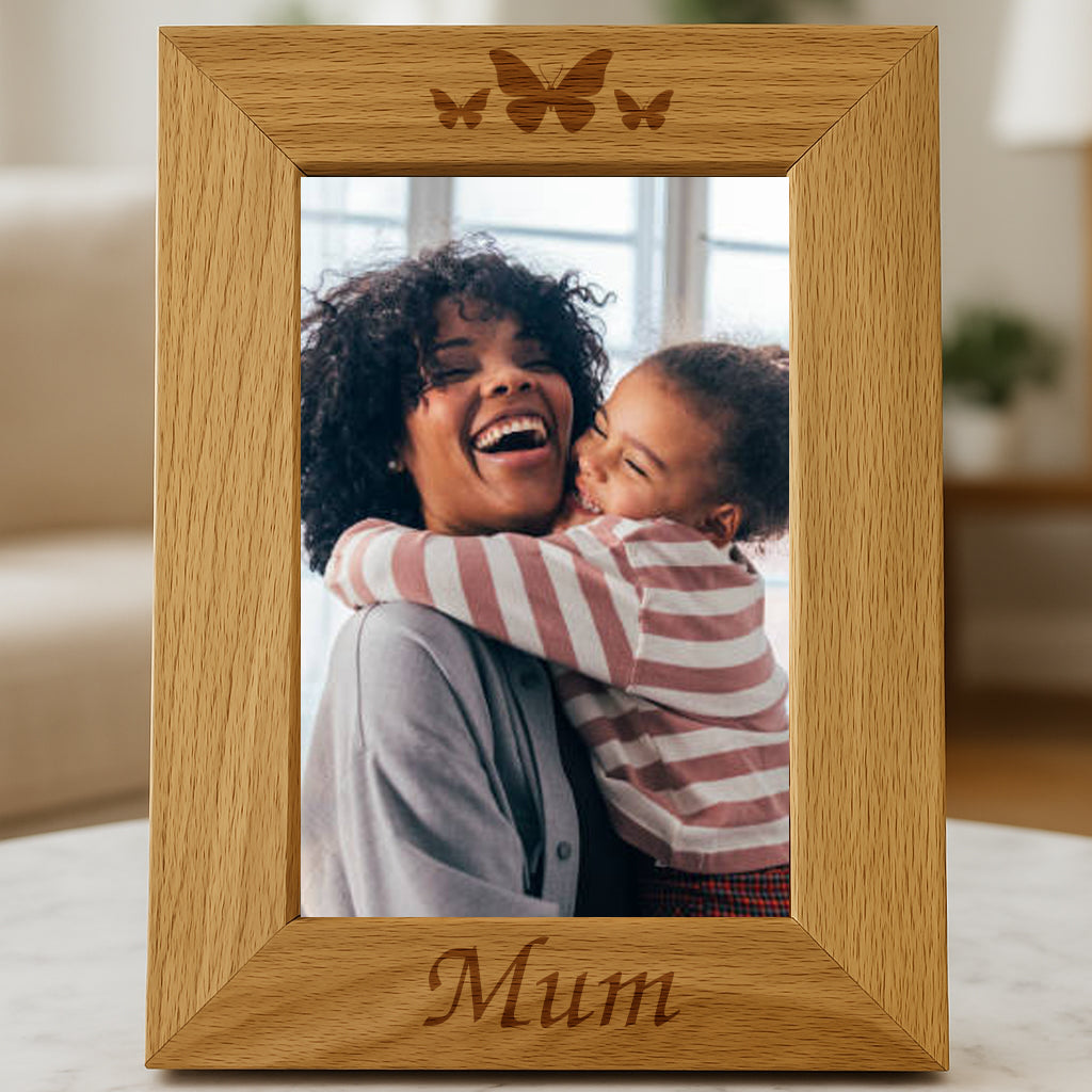 Personalised Wooden 5x7 Mum Photo Frame Butterfly Design