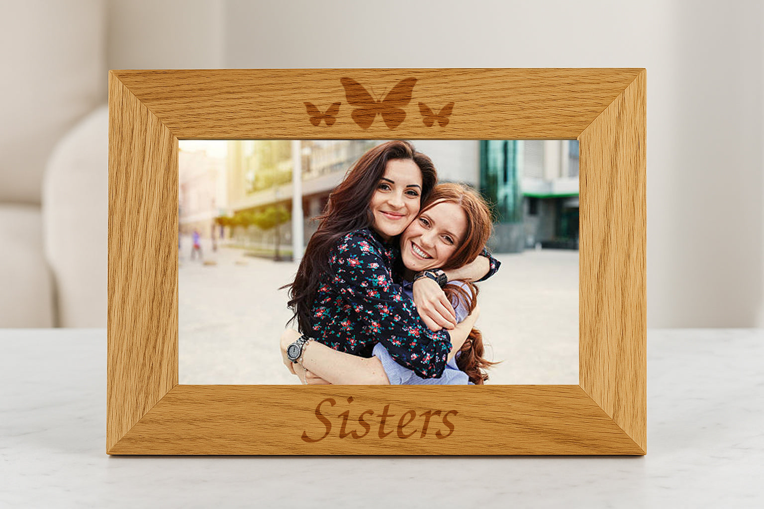 Engraved Wooden Sisters Frame - 4x6 Landscape - Photo Frames
