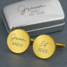 Personalised Groom Cufflinks & Gift Box - Gold Plated Round - Cufflinks