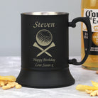 Personalised Golf & Tees Matt Black Stainless Steel Tankard - Stainless Steel Tankards