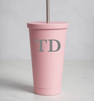 Personalised Initials 550ml Insulated Travel Cup With Straw - Light Pink - Travel Mugs