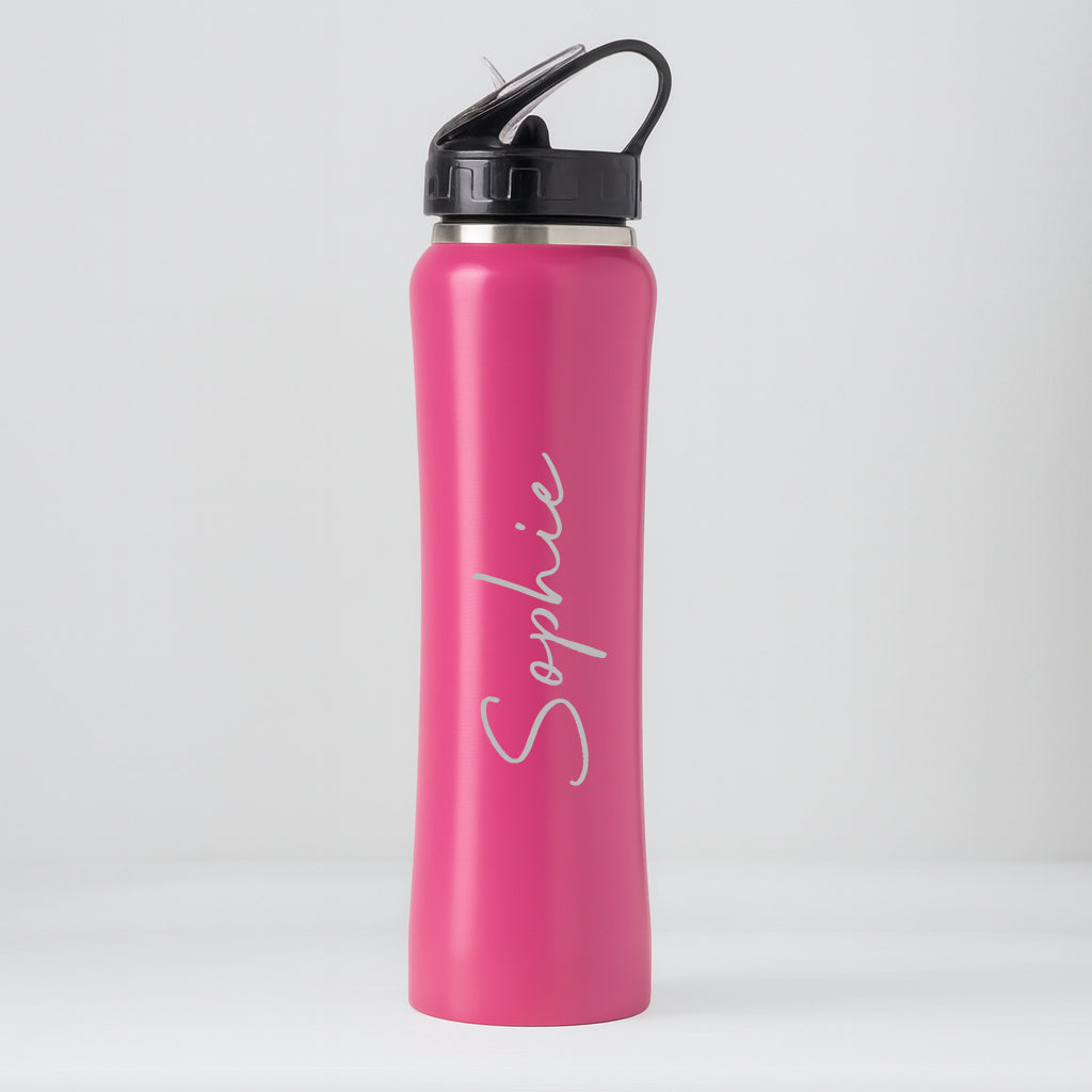 Personalised Large Name Sports Style Thermos Water Bottle - Pink - Thermos Water Bottles
