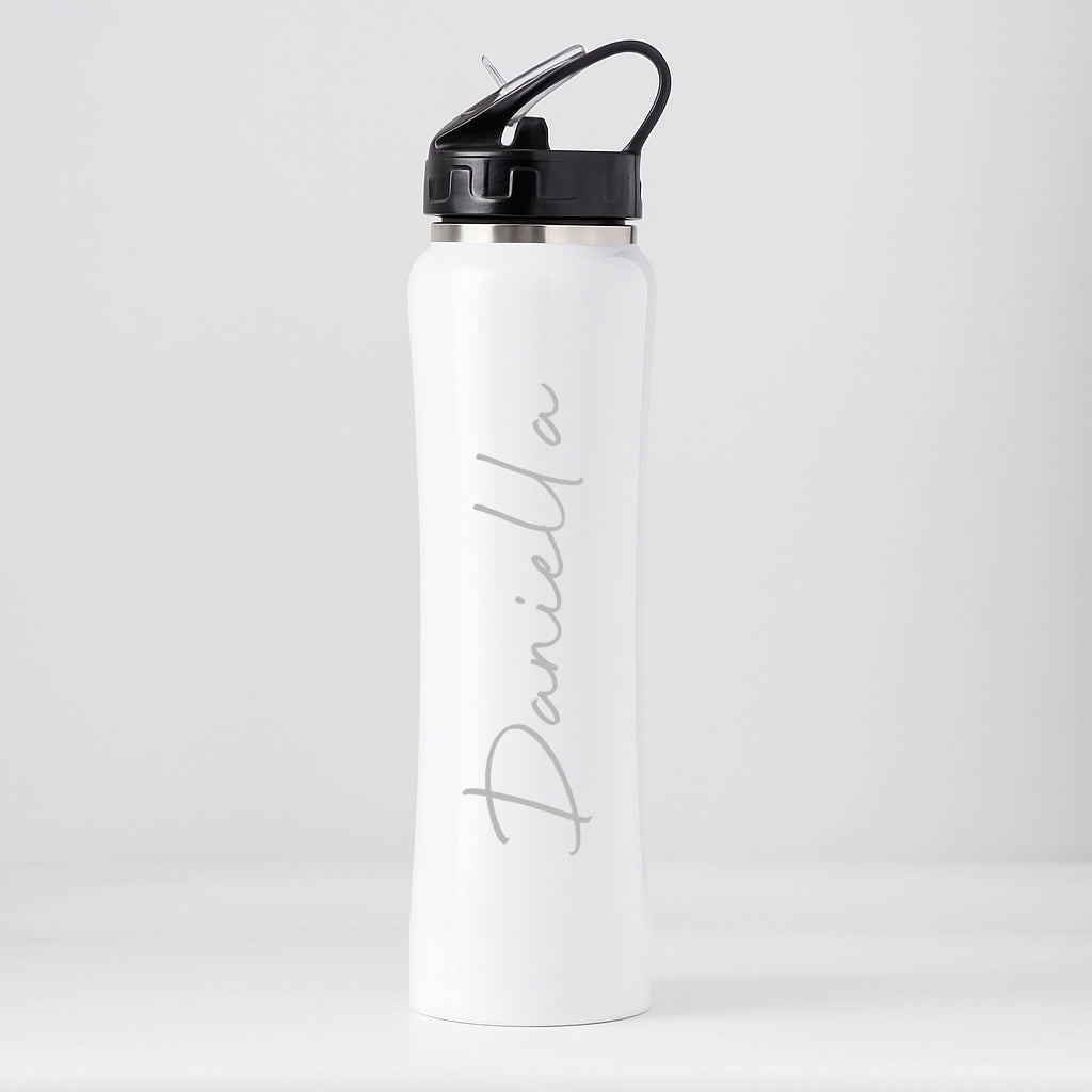 Personalised Large Name Sports Style Thermos Water Bottle - White - Thermos Water Bottles
