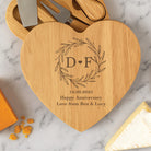 Personalised Monogram Wreath Heart Cheese Board And Knives Set - Cheeseboard Sets