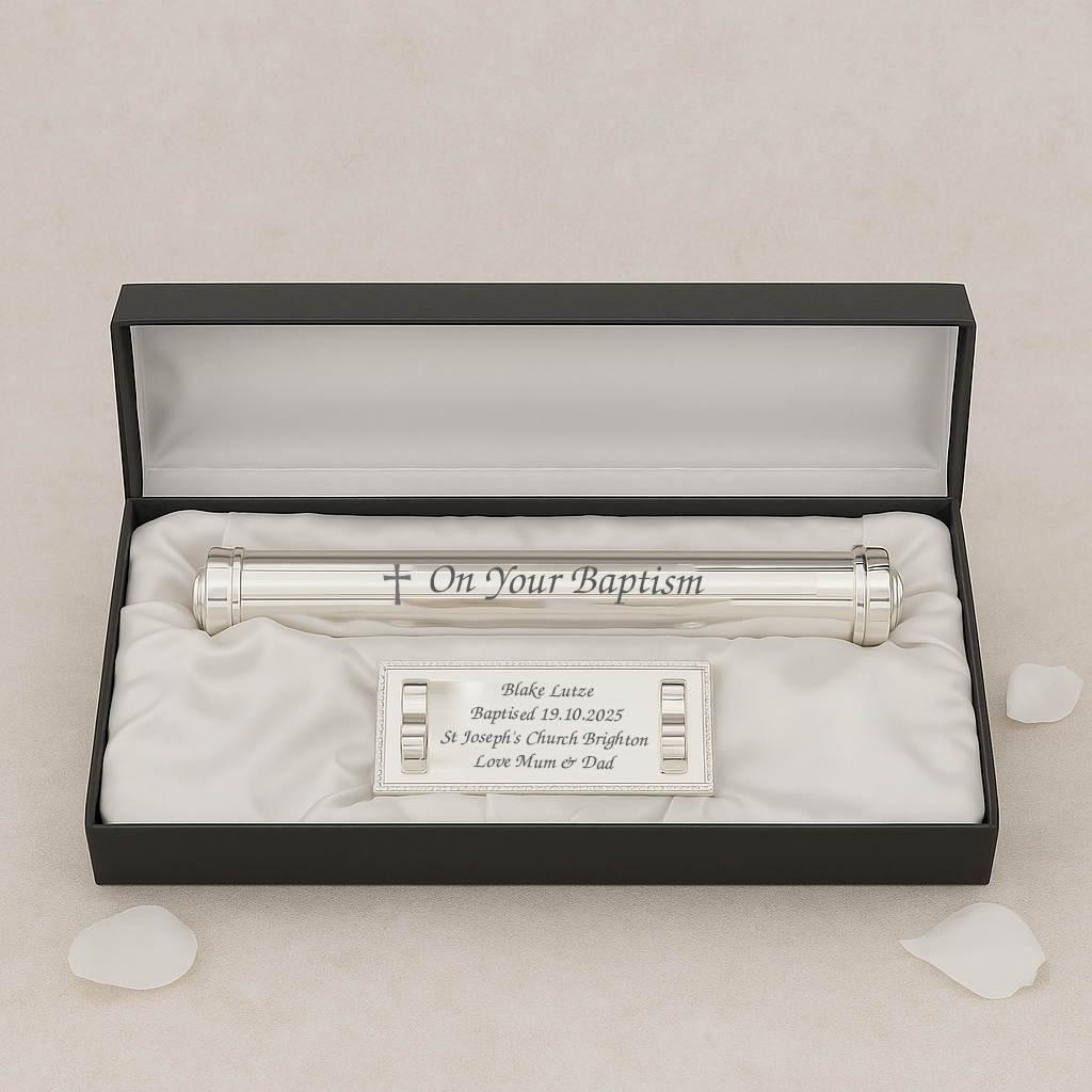 Portador De Certificado De Nacimiento Plateado - Regalo Elegante Para Bautizo Y Recuerdo