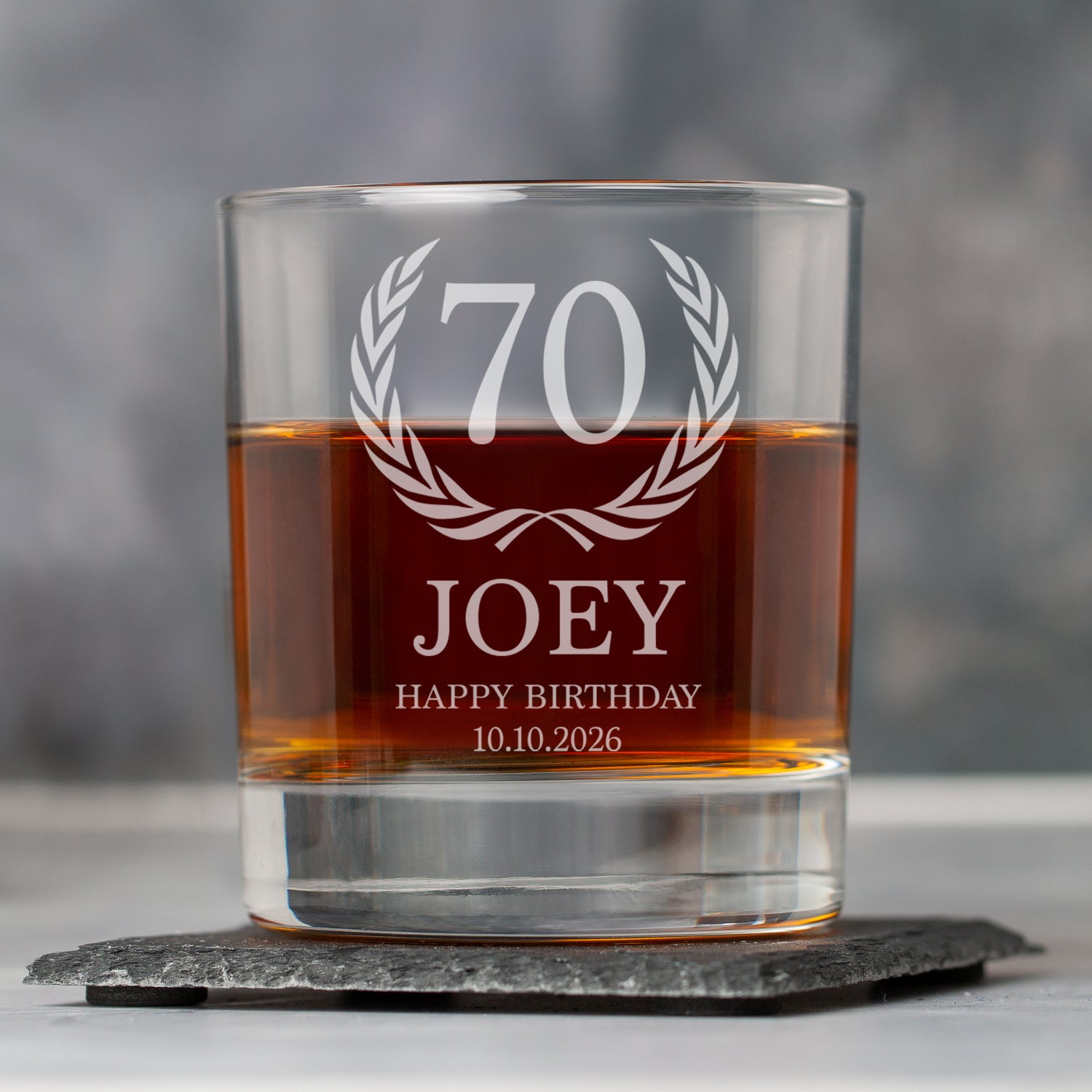 Personalised 70th Birthday Crest Glass Tumbler - Glass Tumblers