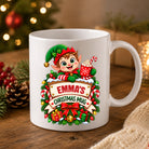 Personalised elf Christmas mug shown from a second angle