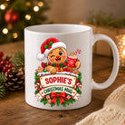 Personalised gingerbread man Christmas mug shown from a second angle