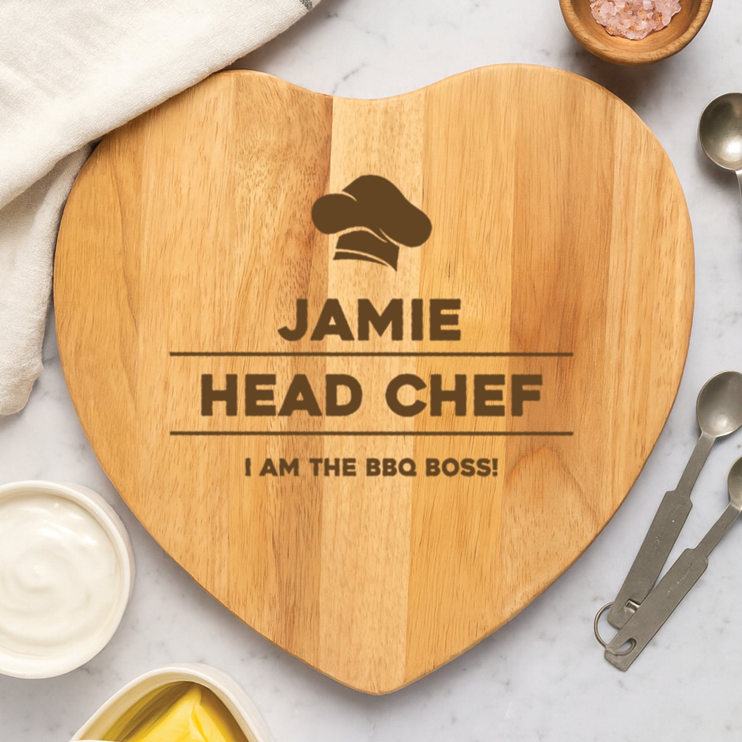 Personalised Head Chef Heart Wooden Chopping Board - Chopping Boards