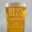 Personalised Best Man Bow Tie Pint Glass - Beer Glasses