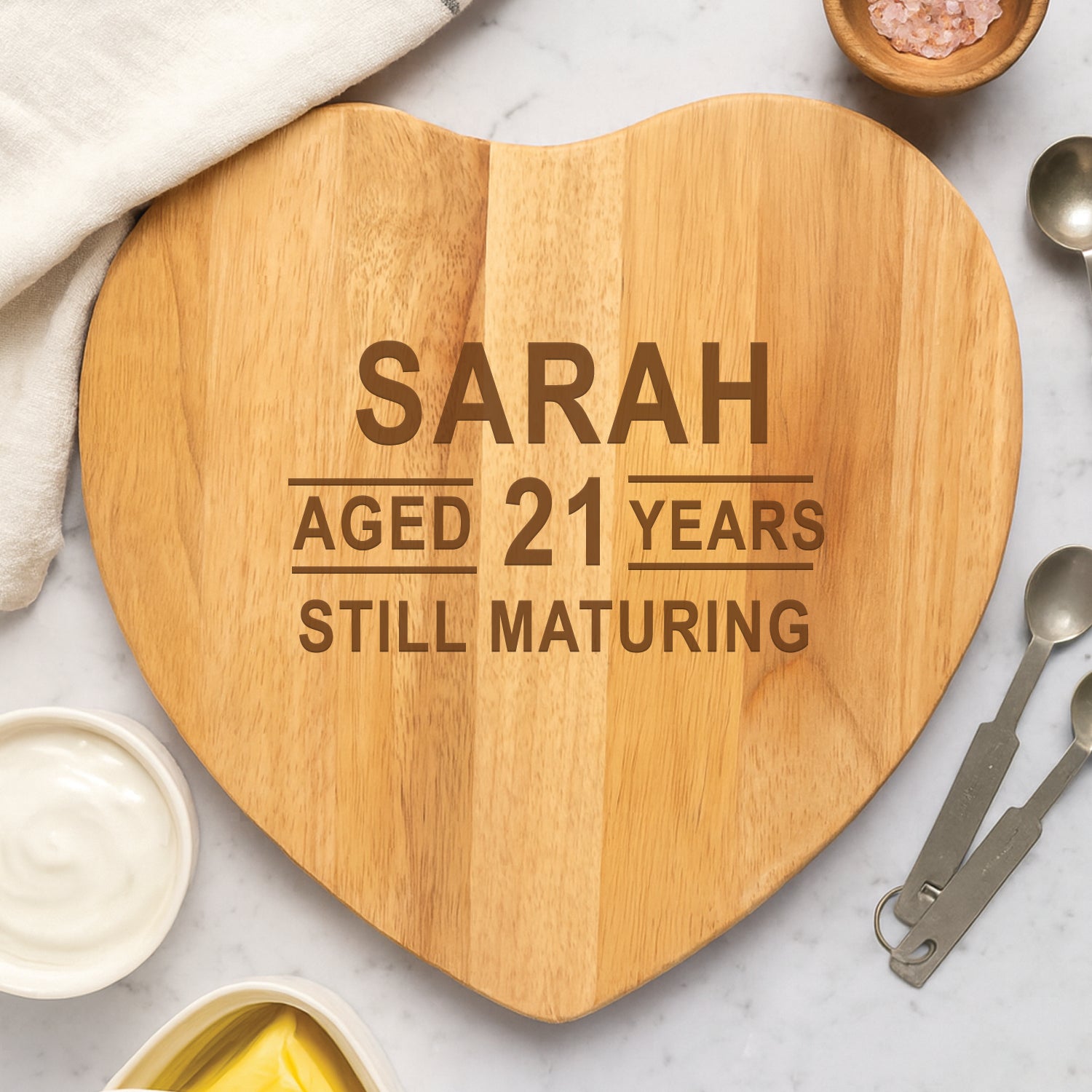 Personalised Birthday Aged Heart Wooden Chopping Board - Chopping Boards