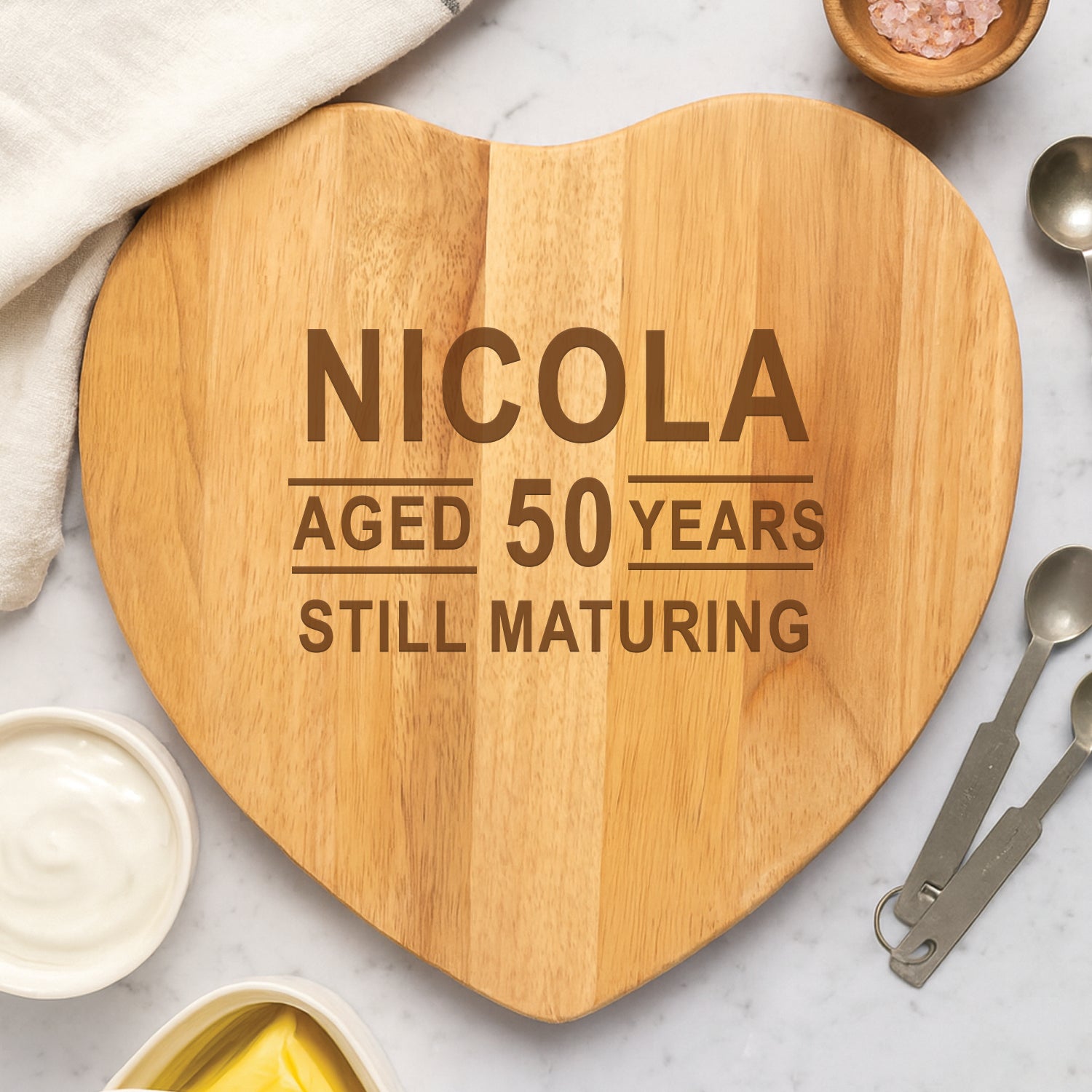 Personalised Birthday Aged Heart Wooden Chopping Board - Chopping Boards