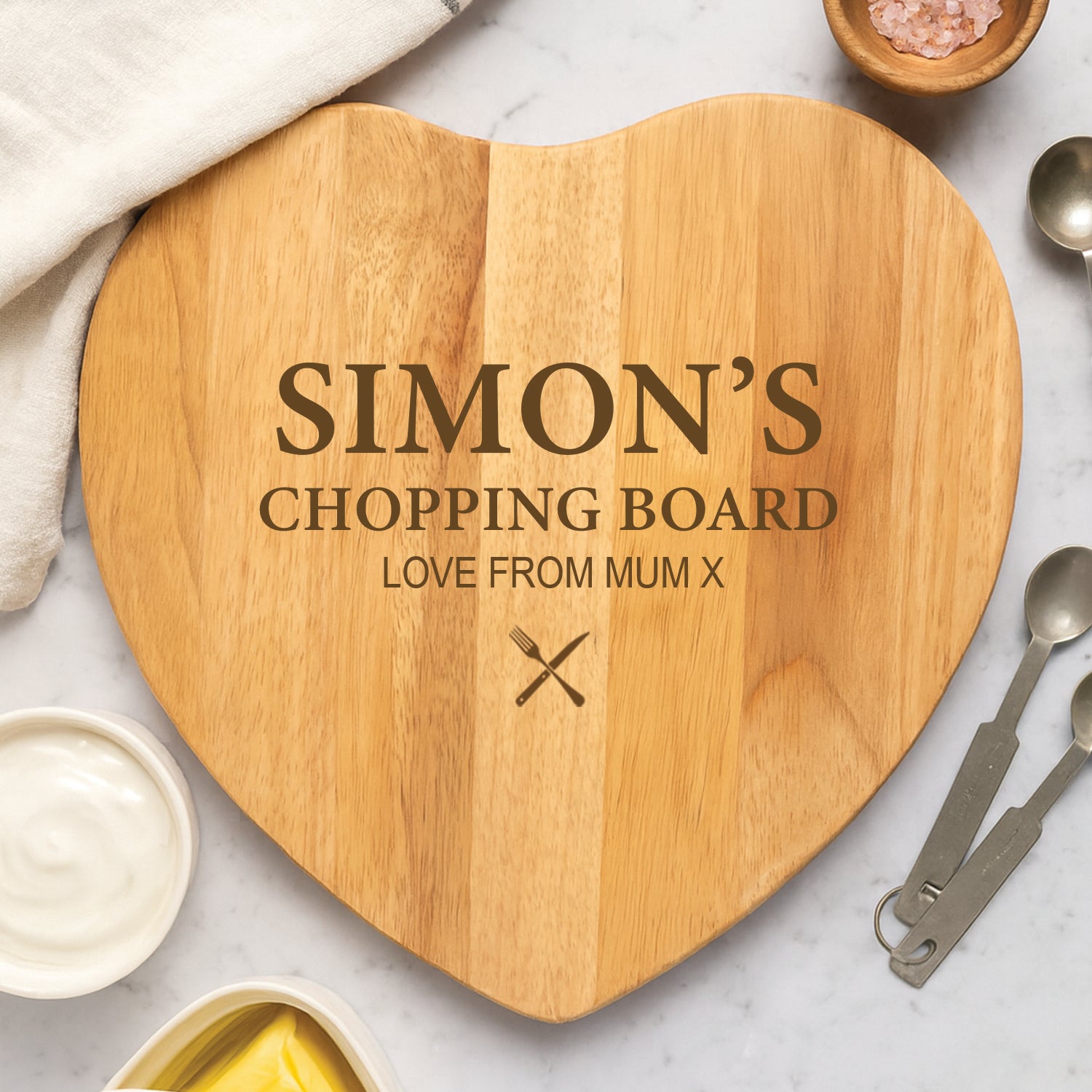 Personalised Name & Message Heart Wooden Chopping Board - Chopping Boards
