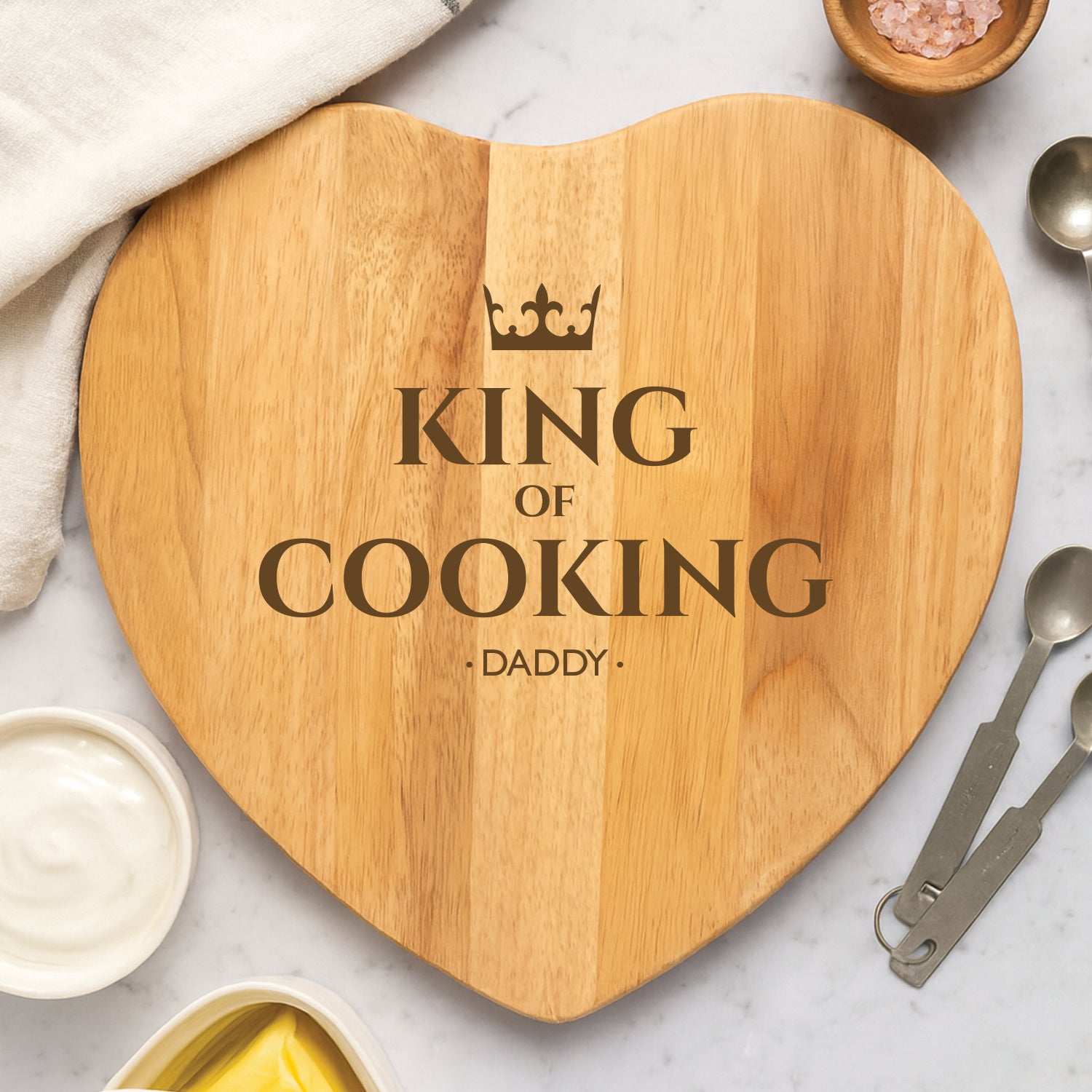 Personalised King Of Cooking Heart Wooden Chopping Board - Chopping Boards
