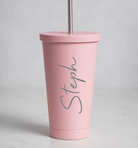 Personalised Large Name 550ml Insulated Travel Cup With Straw - Light Pink - Travel Mugs