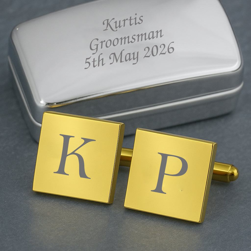 Personalised Gold Plated Square Initial Cufflink - Cufflinks