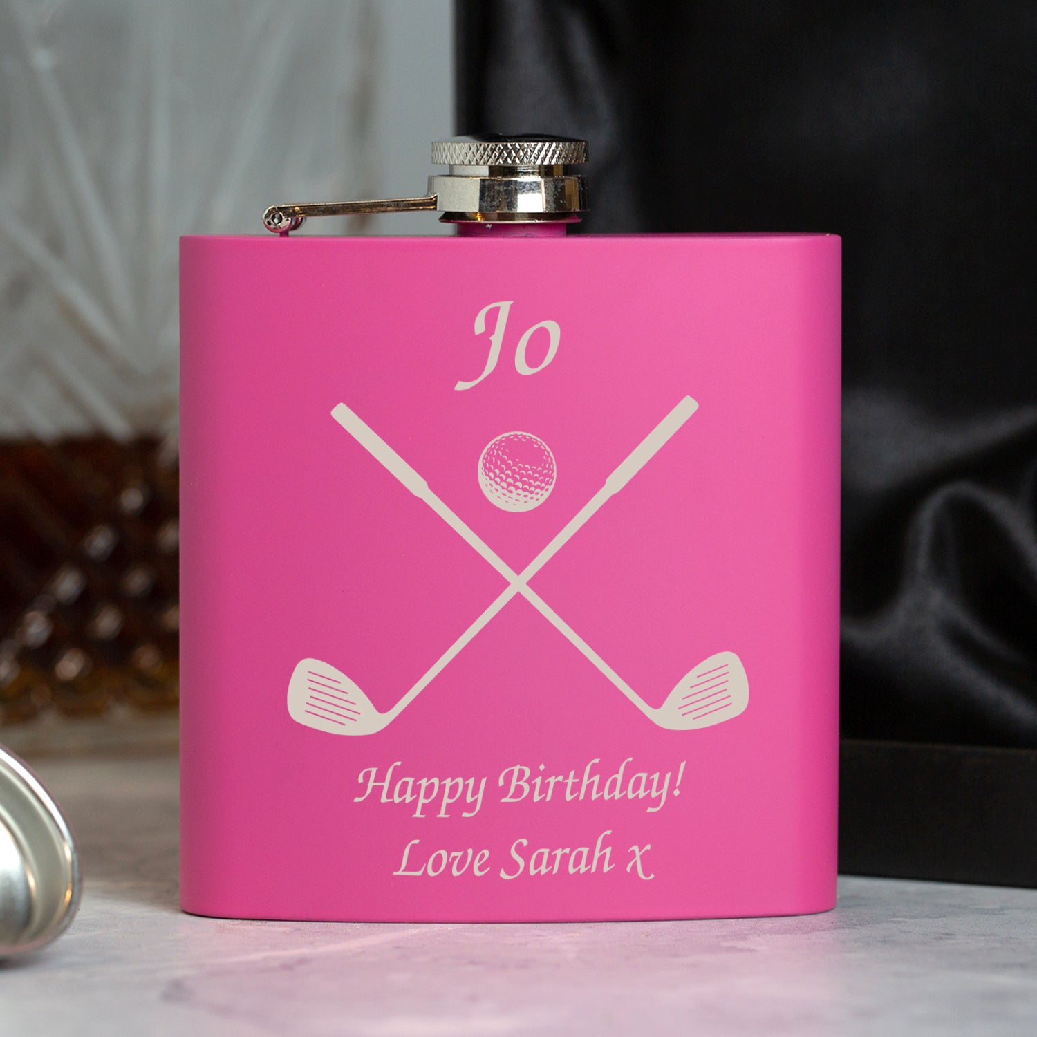 Personalised Golf & Clubs 6oz Pink Hip Flask - Hip Flasks