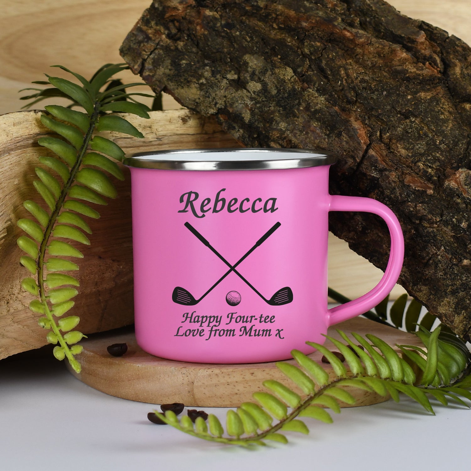 Personalised Golf & Clubs Enamel Camping Mug - Pink - Mugs