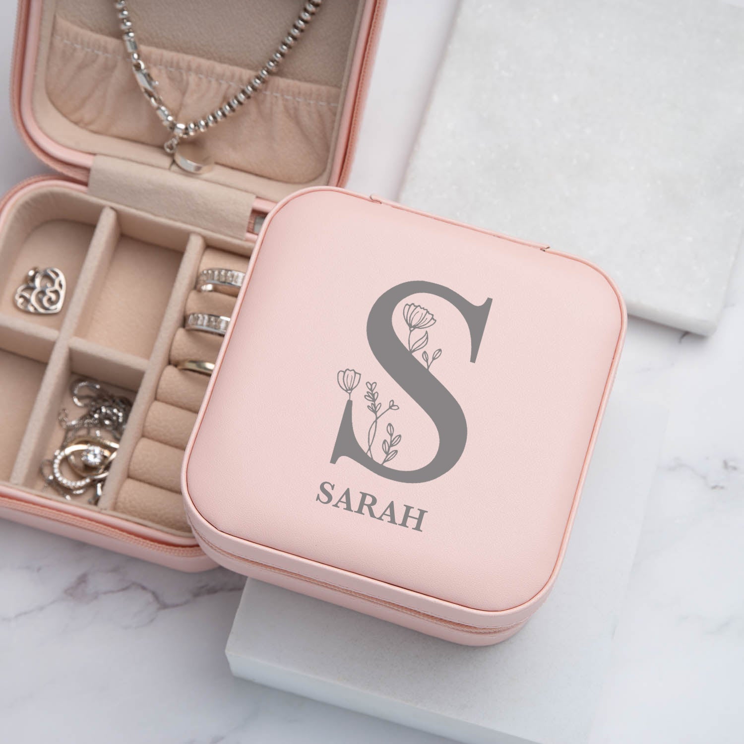 Personalised Initial Name Pink Jewellery Box – Spoken Gifts LTD