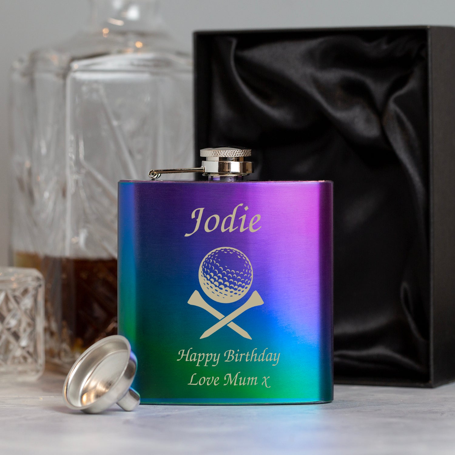 Personalised Golf & Tees 6oz Rainbow Hip Flask - Hip Flasks