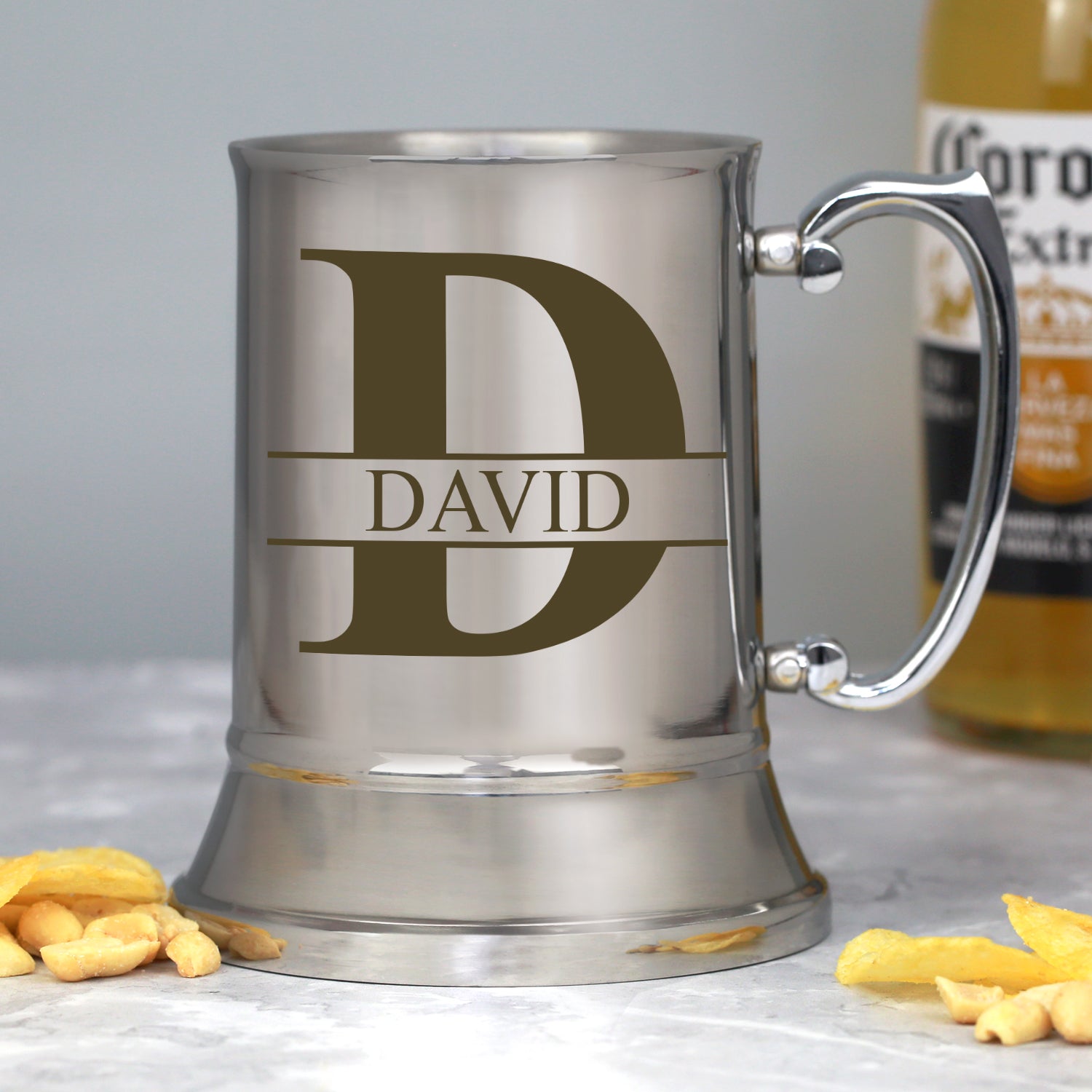 Personalised Initial & Name Silver Stainless Steel Tankard - Stainless Steel Tankards