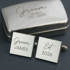 Personalised Groom Cufflinks & Gift Box - Silver Plated Square - Cufflinks