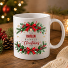 Personalised family Christmas mug shown from a second angle