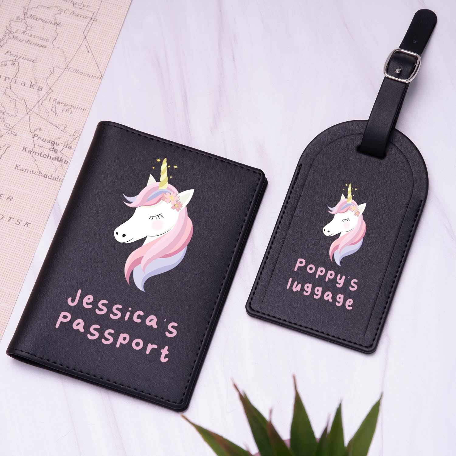 Personalised Unicorn Passport Holder & Luggage Tag Set