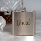 Personalised 3oz Silver Name Hip Flask In Blue Silk Gift Box - Hip Flasks
