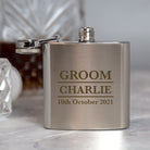 Personalised 3oz Silver Groom Hip Flask In Blue Silk Gift Box - Hip Flasks