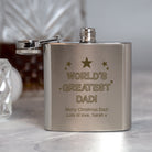 Personalised 3oz Silver World’s Greatest Dad Hip Flask In Blue Silk Gift Box - Hip Flasks