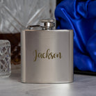 Personalised 3oz Silver Name Hip Flask In Blue Silk Gift Box - Hip Flasks